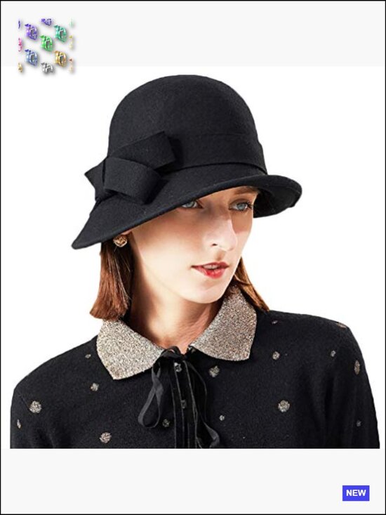 100% Wool Cloche Bucket Hat Vintage Bow Accent Winter Adjustable Fine Quality